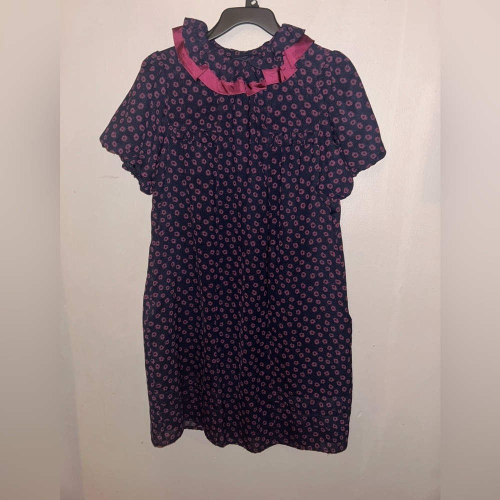 Marc by Marc Jacobs Dress - navy/purple print puff sleeve babydoll style